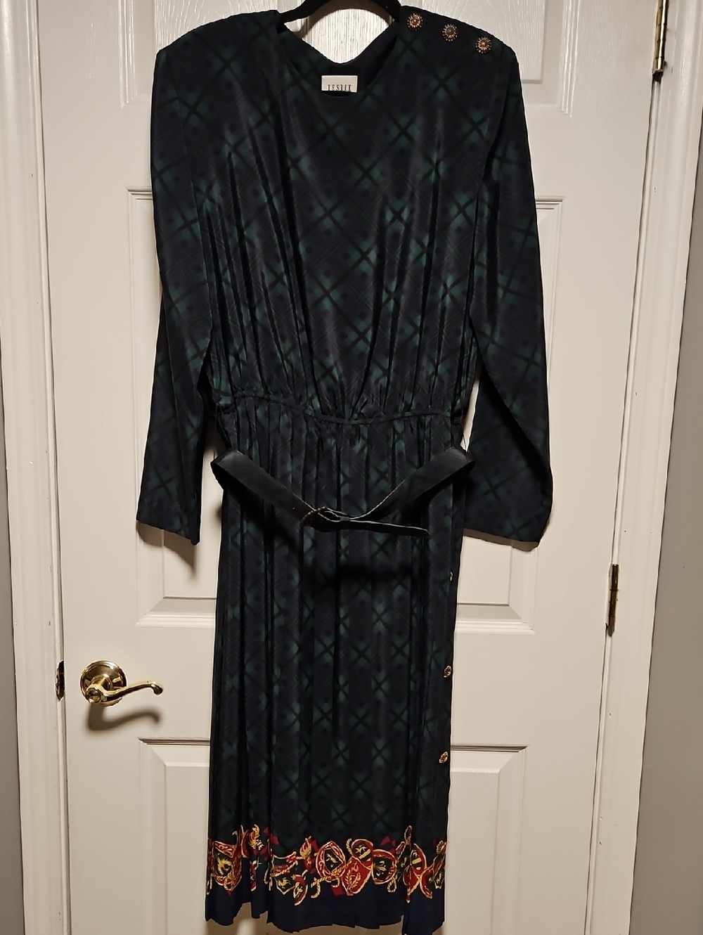 Leslie Fay Vintage Plaid Dress with Royal Hem Detail